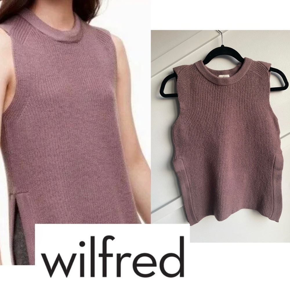 Aritzia Wilfred Wool Knit Sleeveless Sweater Vest Mauve Purple Size M